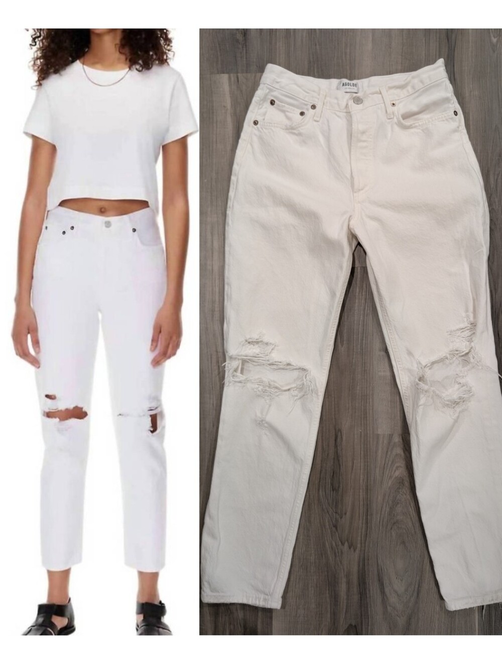 Agolde | Fen High Rise Relaxed Taper Distressed Jeans In Conjure White